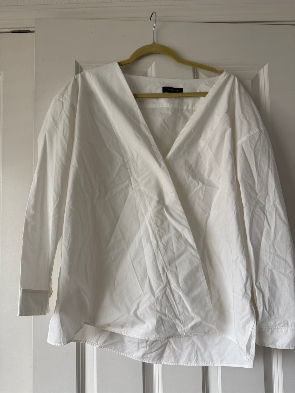 Massimo Dutti White Wrap V-Neck Blouse